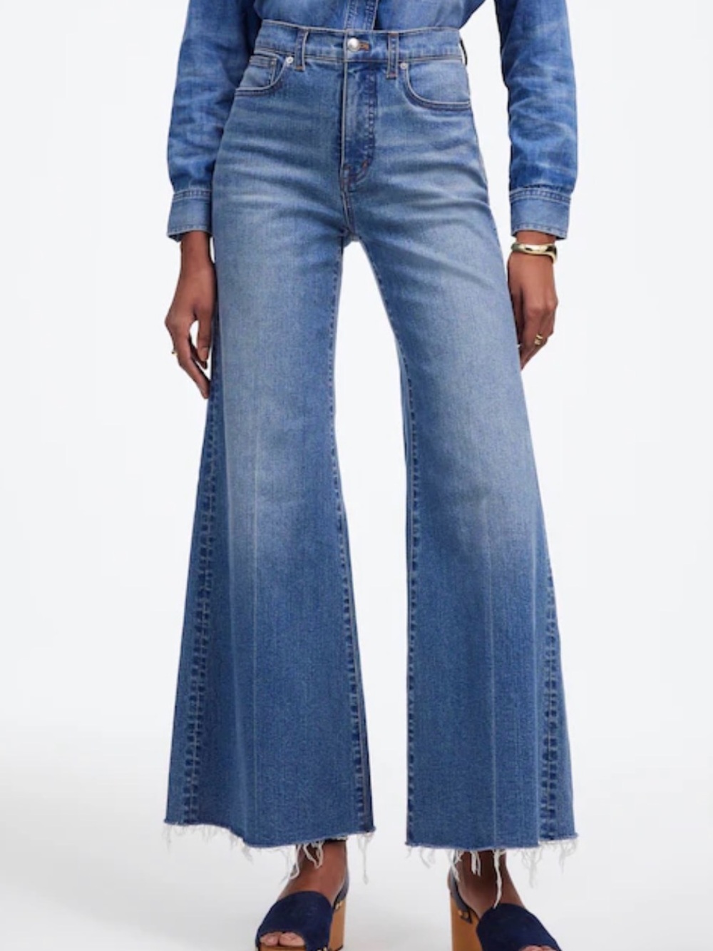 Madewell High-Rise Wide-Leg Blue Denim Jeans with Frayed Hem